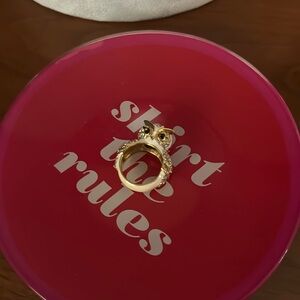 KATE SPADE Gold/White Enamel/rhinestone owl ring sz 8